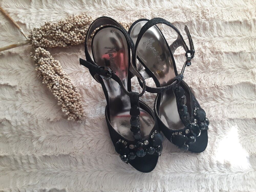 Marciano Womens 8M Black Lace Jeweled Stiletto Heels Rhinestone Mob Wife Glam